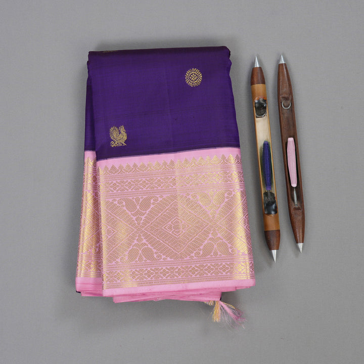 Hayagrivas Purple Handloom Kanjivaram Silk Saree with Baby Pink Border BBD1497L1-1