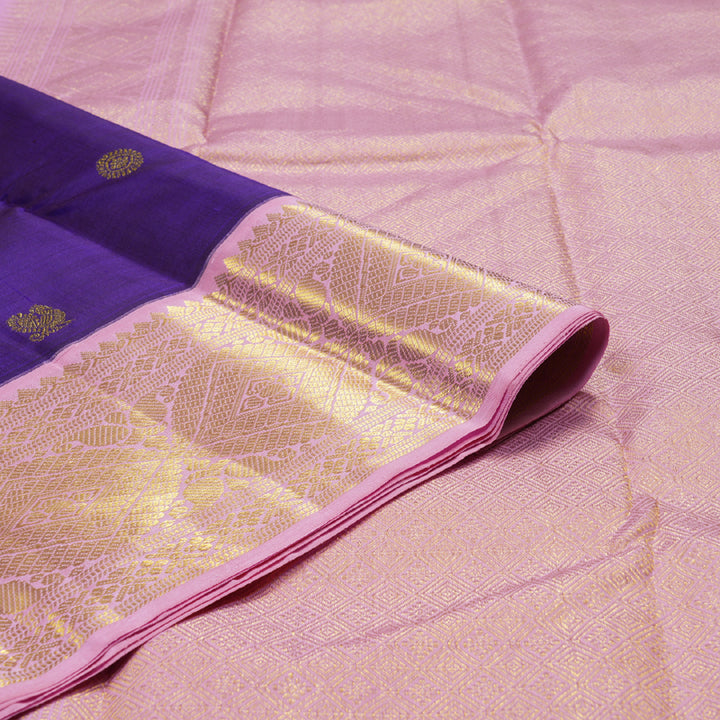 Hayagrivas Purple Handloom Kanjivaram Silk Saree with Baby Pink Border BBD1497L1-1