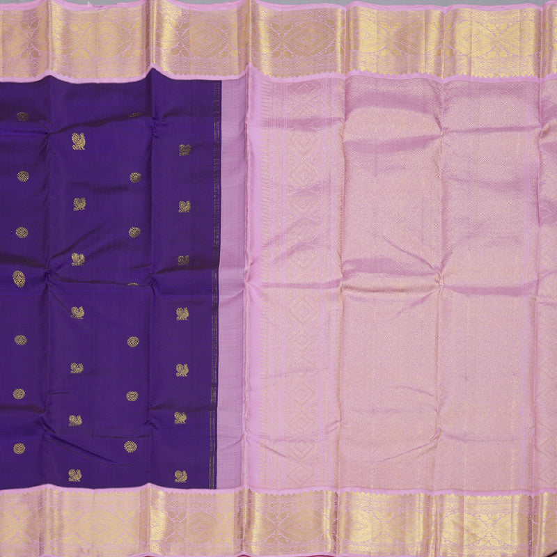 Hayagrivas Purple Handloom Kanjivaram Silk Saree with Baby Pink Border BBD1497L1-1