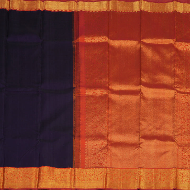 Hayagrivas Handloom Dark Indigo Blue Kanjivaram Silk Saree with Orange Border BBD1497L3-1