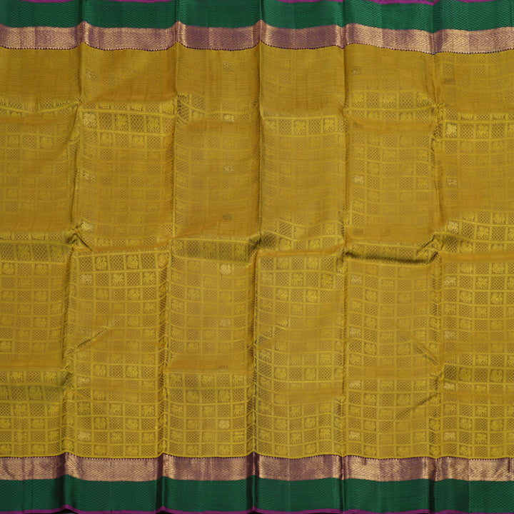 Hayagrivas Sampanga Yellow Handloom Kanjivaram Silk Saree with Purple And Green Border BBD1498L5-1