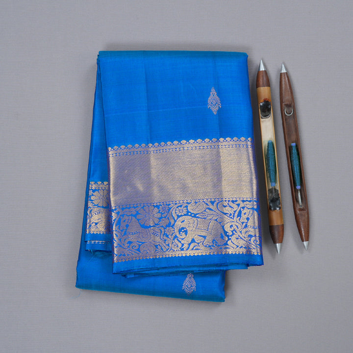Hayagrivas Blue Handloom Kanjivaram Silk Saree-BBD1499L15-2