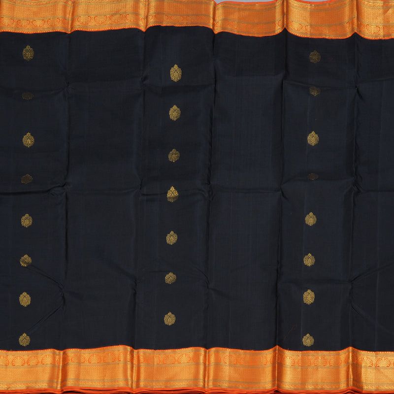 Hayagrivas Black Kanjivaram Silk Saree with Orange Border - BBD1504A11-8