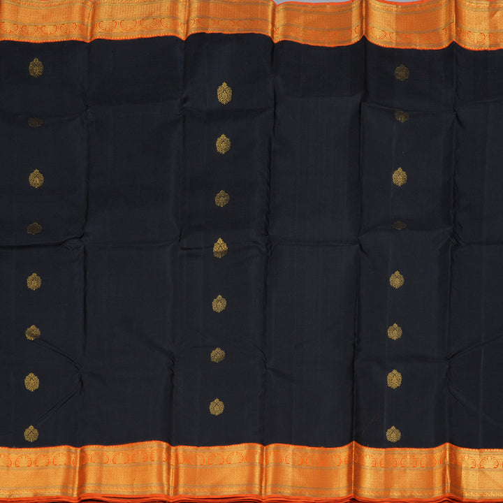 Hayagrivas Black Kanjivaram Silk Saree with Orange Border - BBD1504A11-8