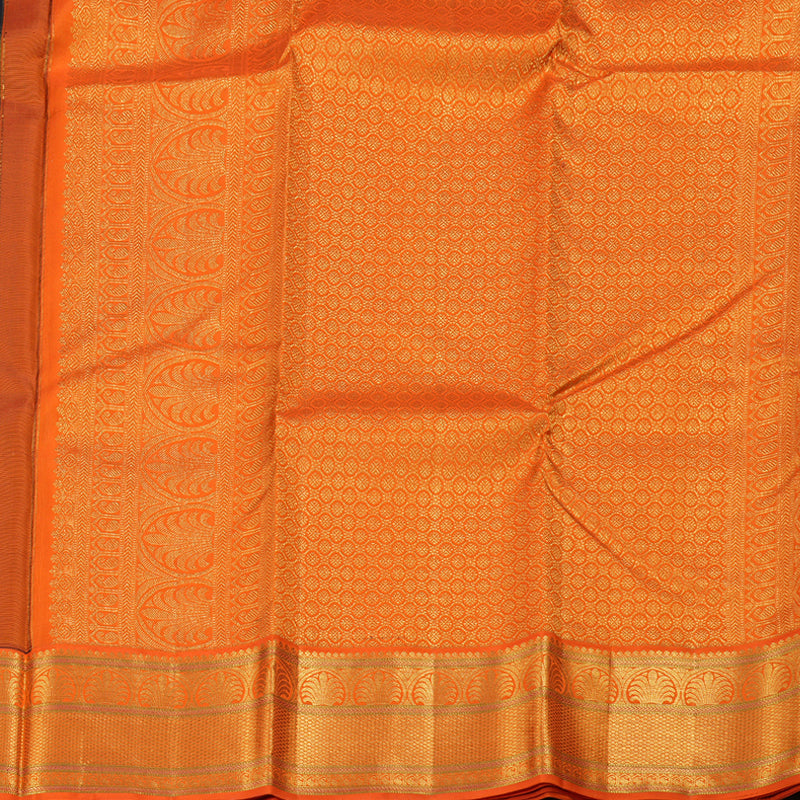 Hayagrivas Black Kanjivaram Silk Saree with Orange Border - BBD1504A11-8