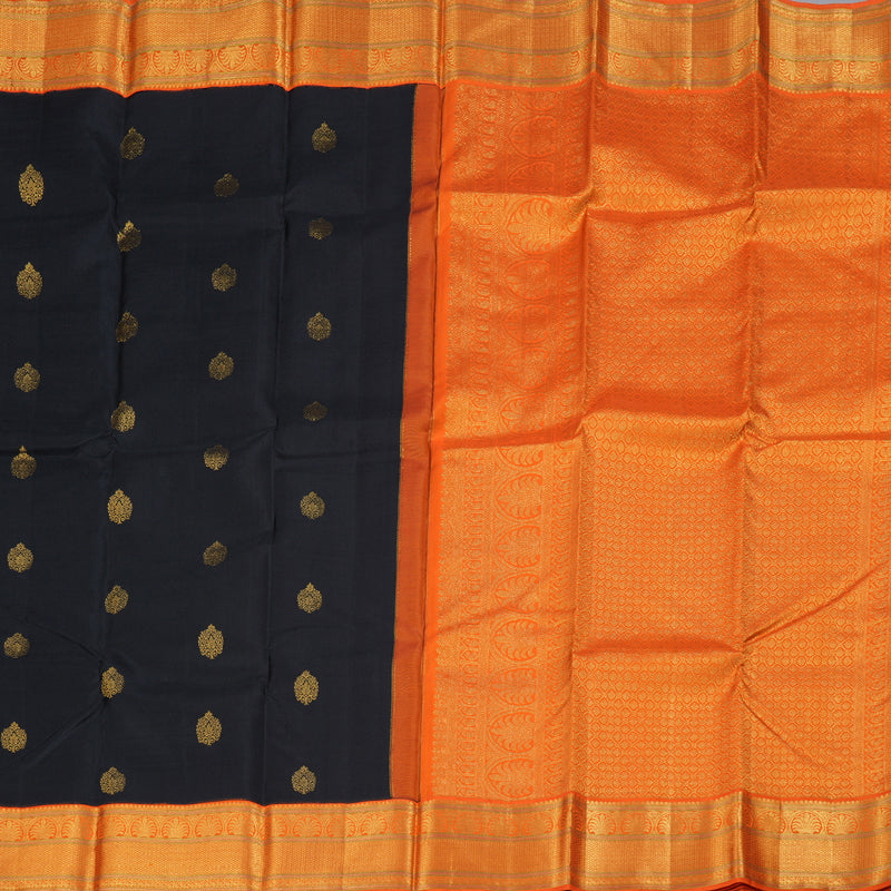 Hayagrivas Black Kanjivaram Silk Saree with Orange Border - BBD1504A11-8