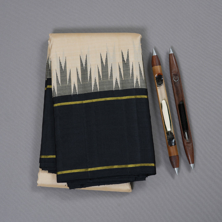 Hayagrivas Handloom Beige With Black Korvai Kanjivaram Silk Saree BBD1505A1-1