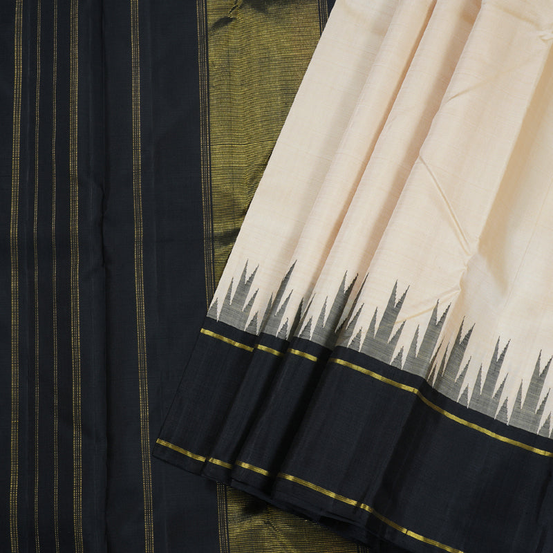 Hayagrivas Handloom Beige With Black Korvai Kanjivaram Silk Saree BBD1505A1-1