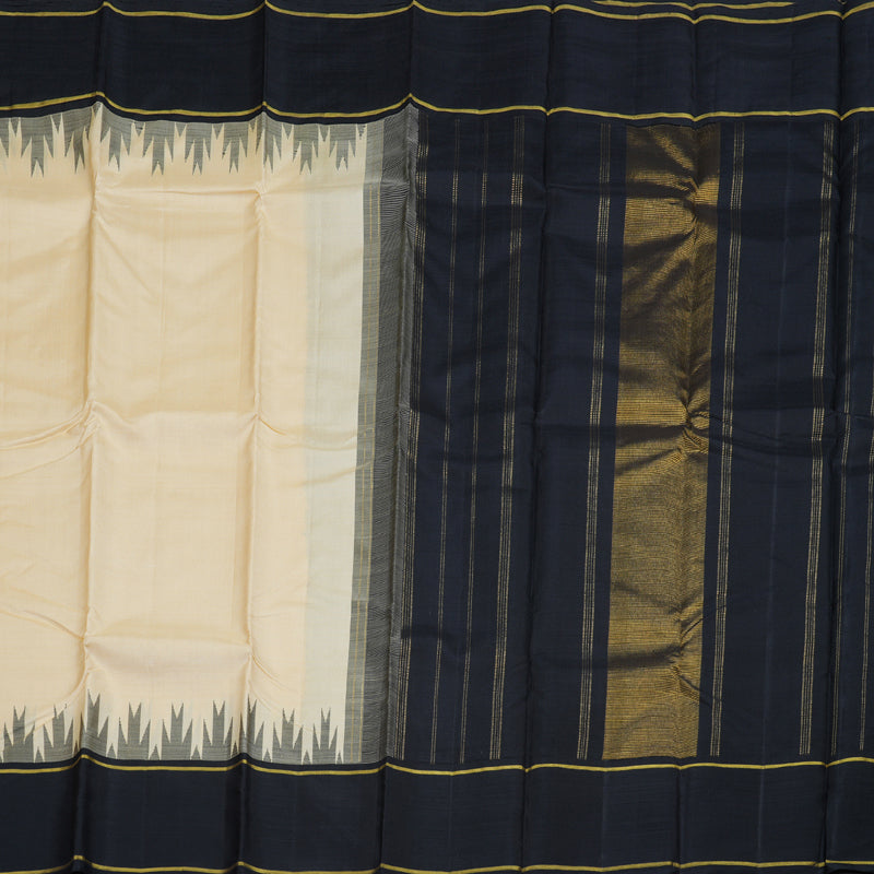 Hayagrivas Classic Kanjivaram Silk Saree in Half White with Black contrast BBD1505A1-2