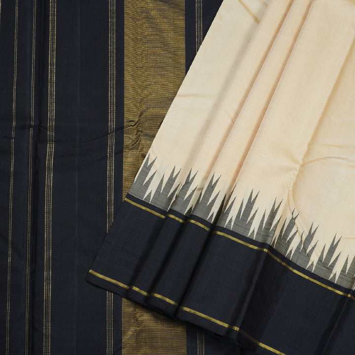 Hayagrivas Classic Kanjivaram Silk Saree in Half White with Black contrast BBD1505A1-2