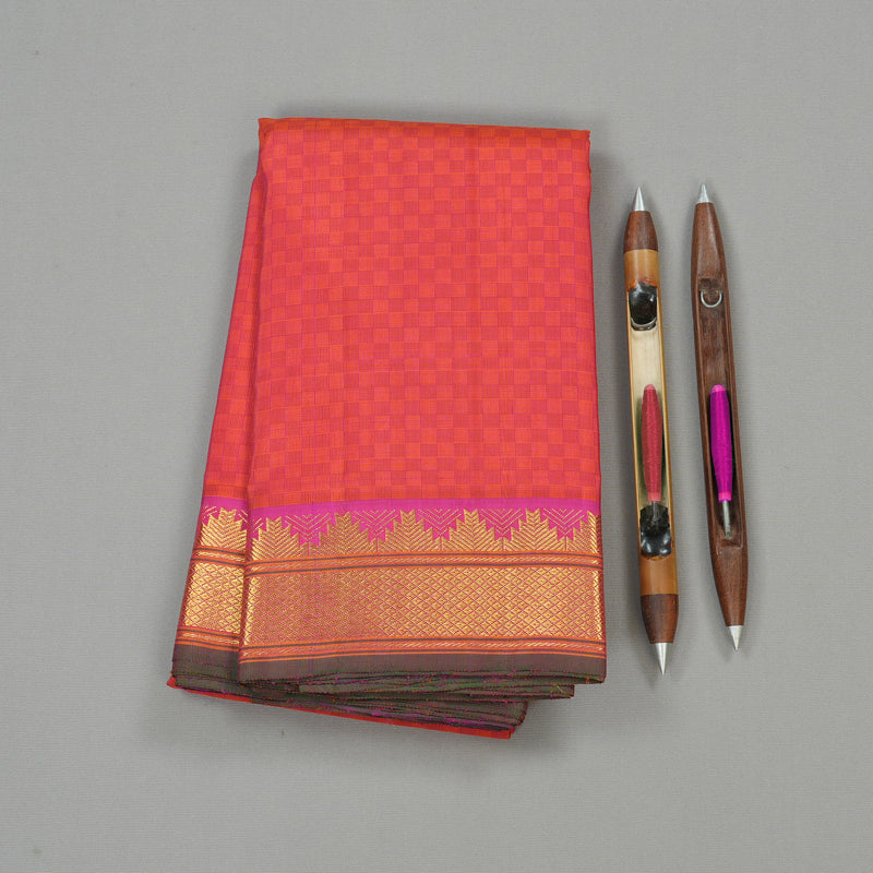 Hayagrivas Handloom Pure Kanjivaram Silk Saree in Dazzling Orangish Pink BBD1507A2-1