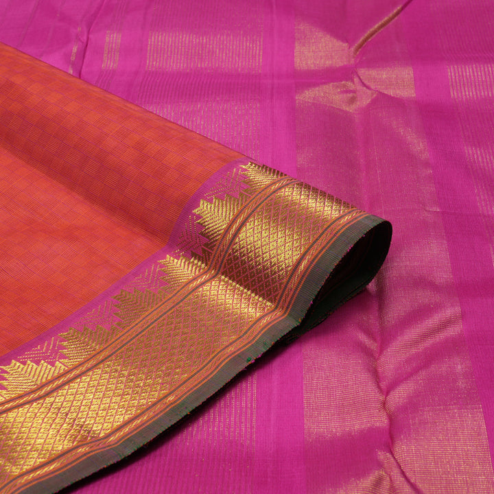 Hayagrivas Handloom Pure Kanjivaram Silk Saree in Dazzling Orangish Pink BBD1507A2-1