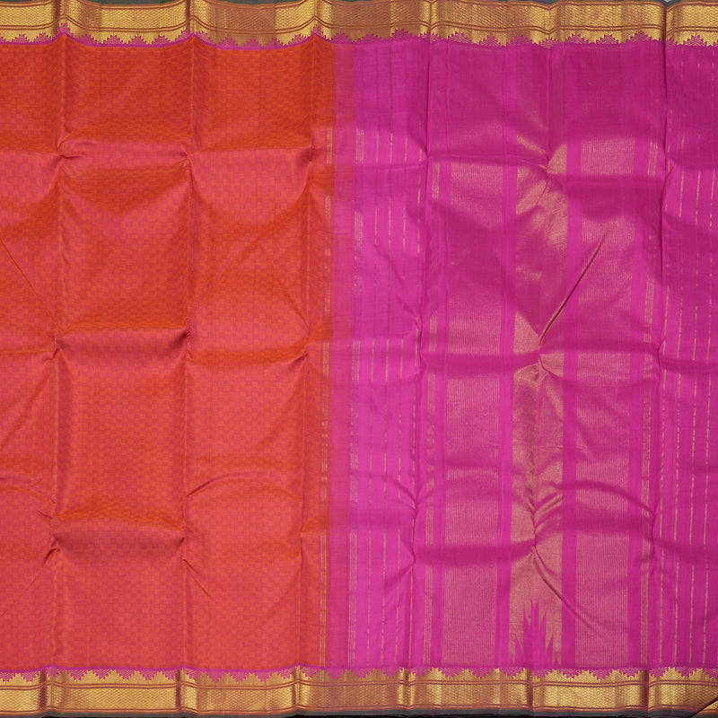 Hayagrivas Handloom Pure Kanjivaram Silk Saree in Dazzling Orangish Pink BBD1507A2-1