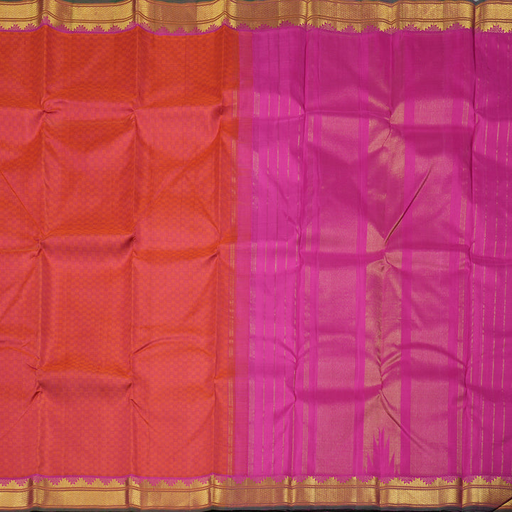 Hayagrivas Handloom Pure Kanjivaram Silk Saree in Dazzling Orangish Pink BBD1507A2-1