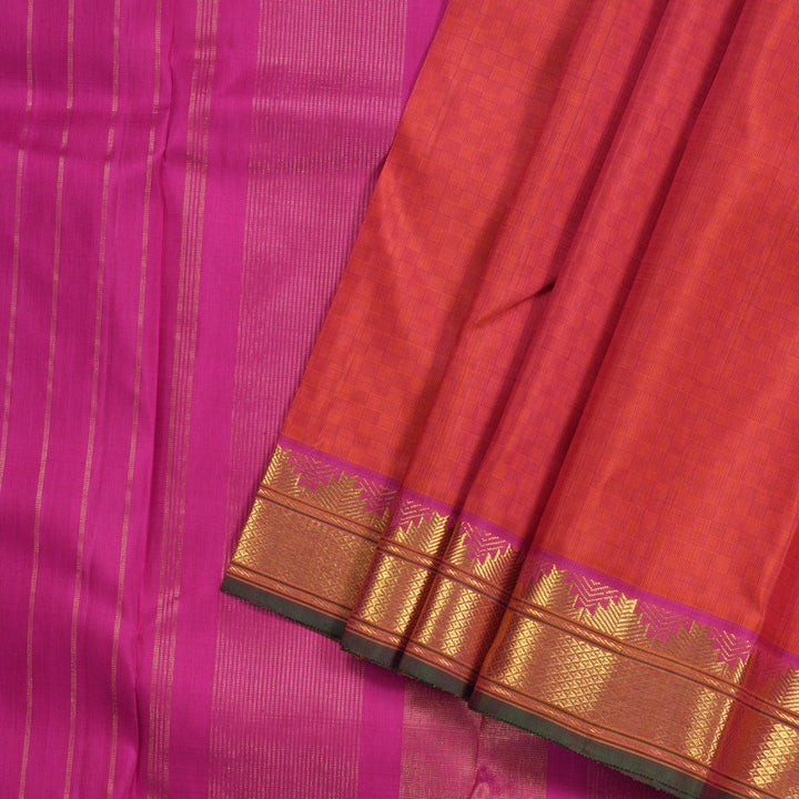 Hayagrivas Handloom Pure Kanjivaram Silk Saree in Dazzling Orangish Pink BBD1507A2-1