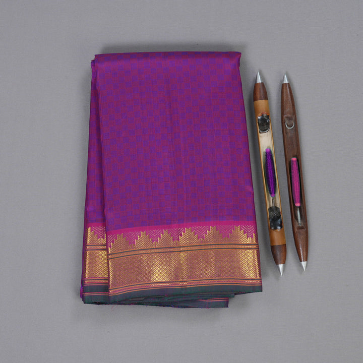 Hayagrivas Purple Handloom Kanjivaram Silk Saree with Pink Border BBD1507A2-3