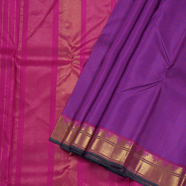 Hayagrivas Purple Handloom Kanjivaram Silk Saree with Pink Border BBD1507A2-3