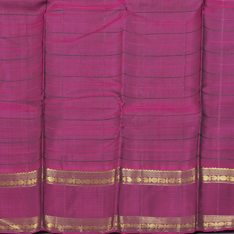 Hayagrivas Dark Bluish Grey Kanjivaram Silk Saree with Green And Purple Border BBD1514A6-2