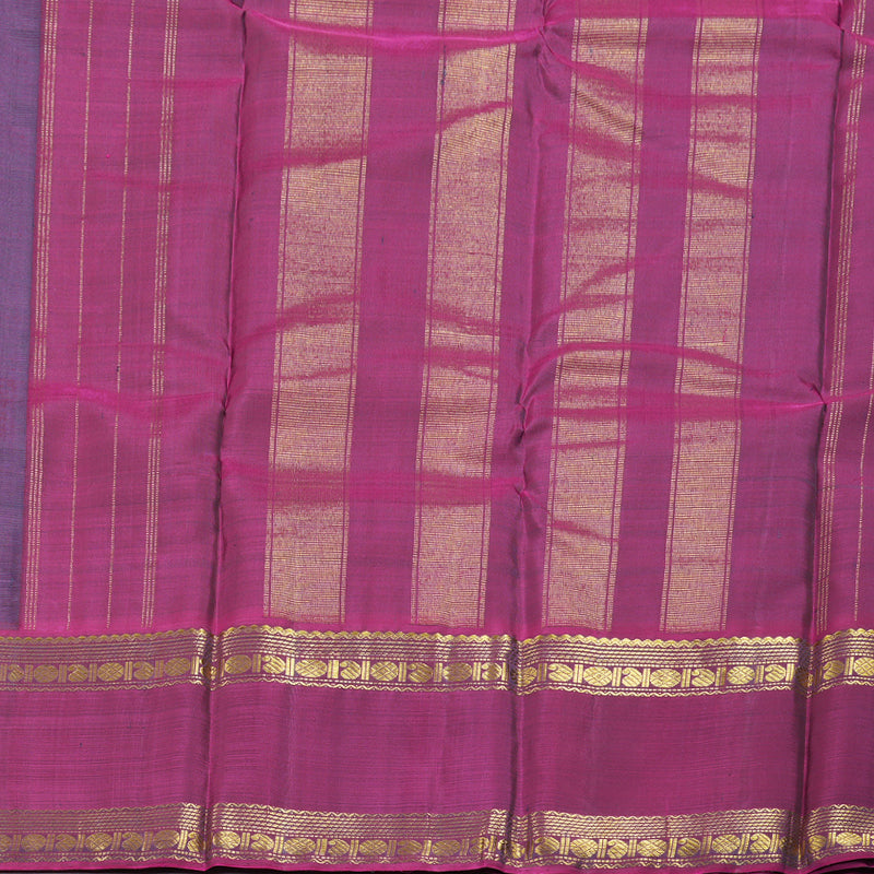 Hayagrivas Dark Bluish Grey Kanjivaram Silk Saree with Green And Purple Border BBD1514A6-2