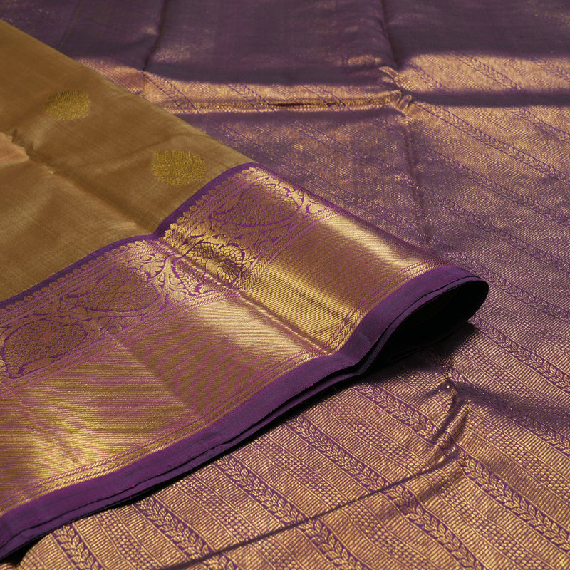 Hayagrivas Wheat Brown Handloom Kanjivaram Silk Saree with Purple Border BBD1547A12-3