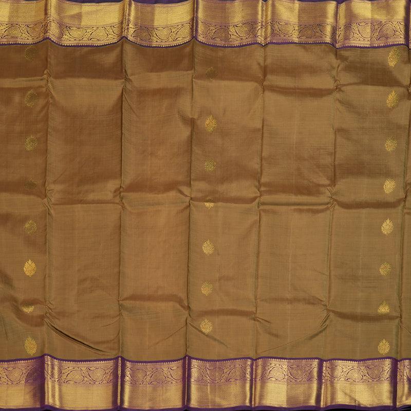 Hayagrivas Wheat Brown Handloom Kanjivaram Silk Saree with Purple Border BBD1547A12-3