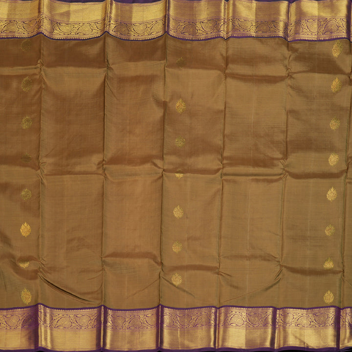 Hayagrivas Wheat Brown Handloom Kanjivaram Silk Saree with Purple Border BBD1547A12-3