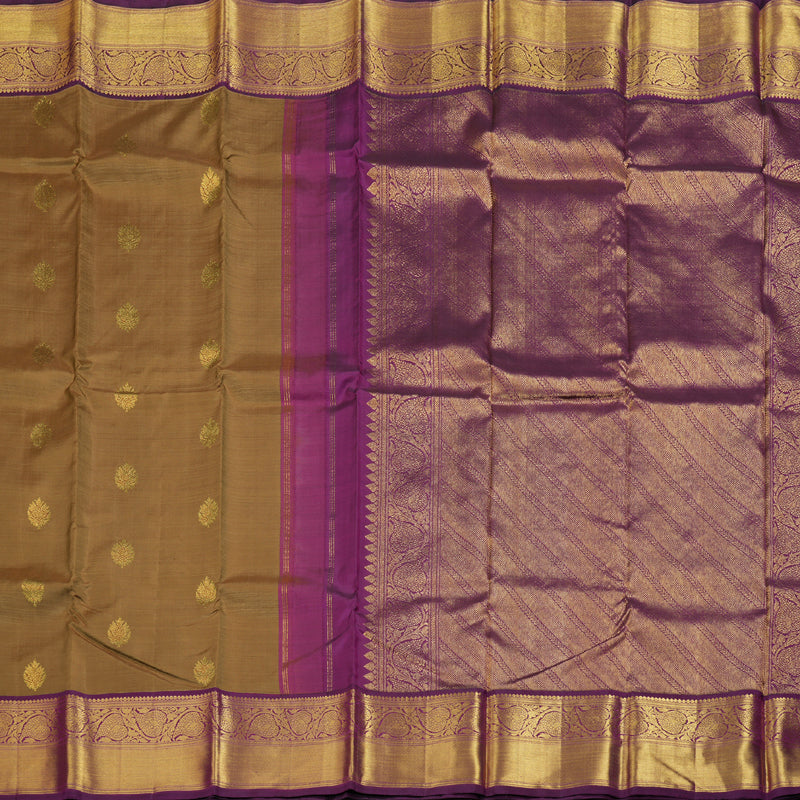 Hayagrivas Wheat Brown Handloom Kanjivaram Silk Saree with Purple Border BBD1547A12-3