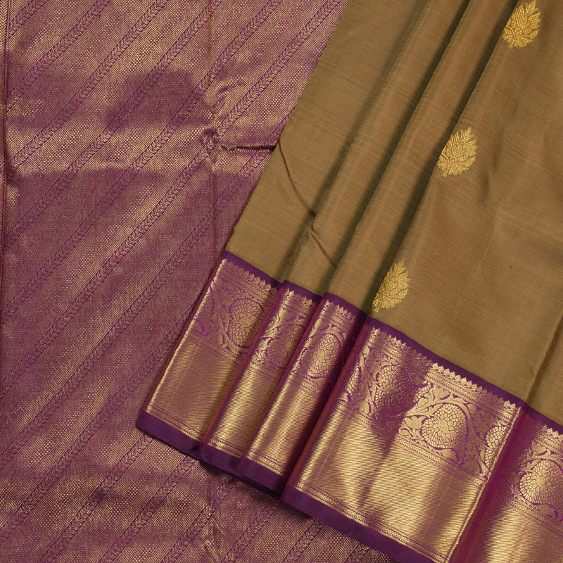 Hayagrivas Wheat Brown Handloom Kanjivaram Silk Saree with Purple Border BBD1547A12-3