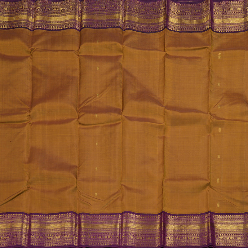Hayagrivas Honey Mustard Handloom Kanjivaram Silk Saree with Dark Purple Border BBD1547A12-5