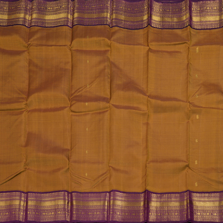 Hayagrivas Honey Mustard Handloom Kanjivaram Silk Saree with Dark Purple Border BBD1547A12-5