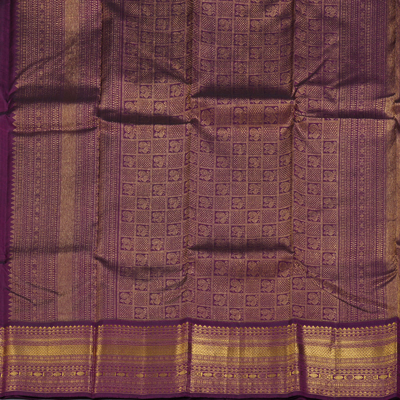 Hayagrivas Honey Mustard Handloom Kanjivaram Silk Saree with Dark Purple Border BBD1547A12-5