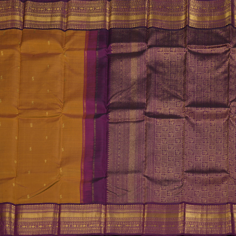 Hayagrivas Honey Mustard Handloom Kanjivaram Silk Saree with Dark Purple Border BBD1547A12-5