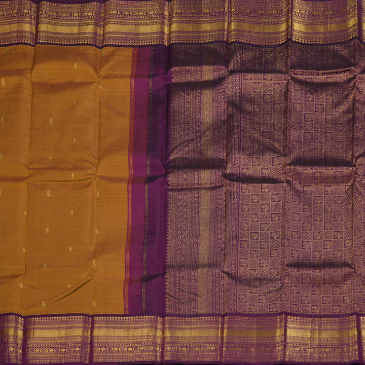 Hayagrivas Honey Mustard Handloom Kanjivaram Silk Saree with Dark Purple Border BBD1547A12-5