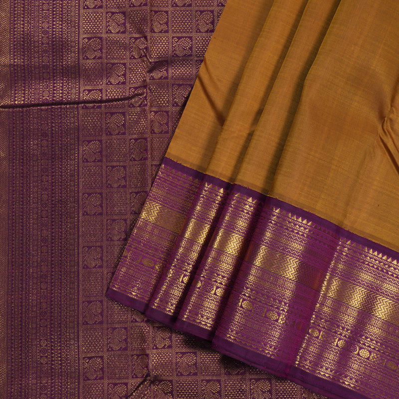 Hayagrivas Honey Mustard Handloom Kanjivaram Silk Saree with Dark Purple Border BBD1547A12-5
