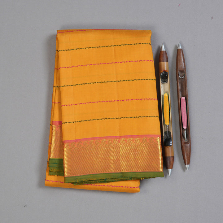 Hayagrivas Traditional Mustard Yellow Handloom Kanjivaram Silk Saree with Dual Tone (Pink With Yellow) Border BBD1547A2-1