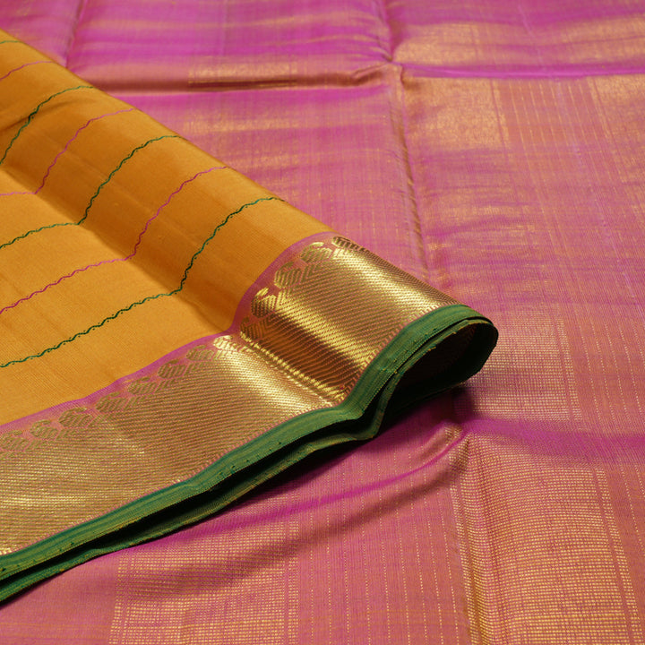 Hayagrivas Traditional Mustard Yellow Handloom Kanjivaram Silk Saree with Dual Tone (Pink With Yellow) Border BBD1547A2-1