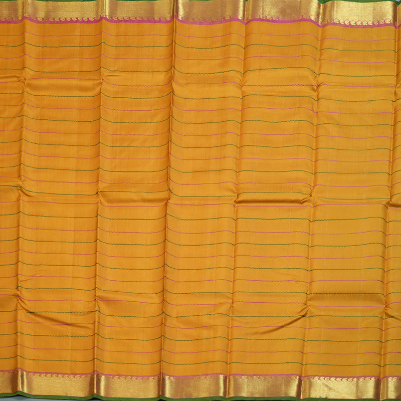 Hayagrivas Traditional Mustard Yellow Handloom Kanjivaram Silk Saree with Dual Tone (Pink With Yellow) Border BBD1547A2-1