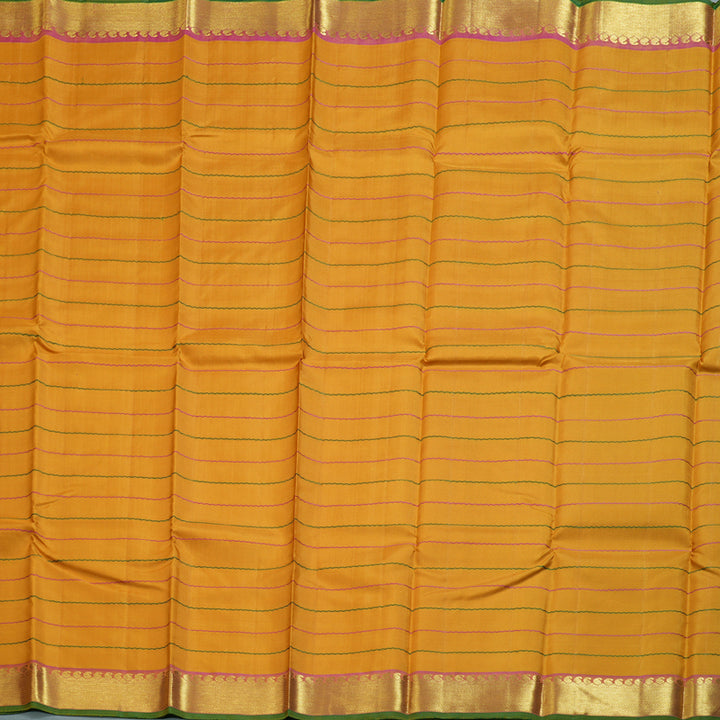 Hayagrivas Traditional Mustard Yellow Handloom Kanjivaram Silk Saree with Dual Tone (Pink With Yellow) Border BBD1547A2-1