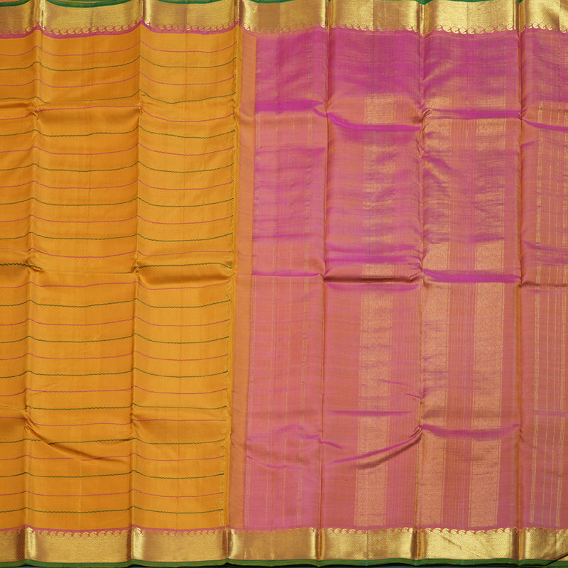 Hayagrivas Traditional Mustard Yellow Handloom Kanjivaram Silk Saree with Dual Tone (Pink With Yellow) Border BBD1547A2-1