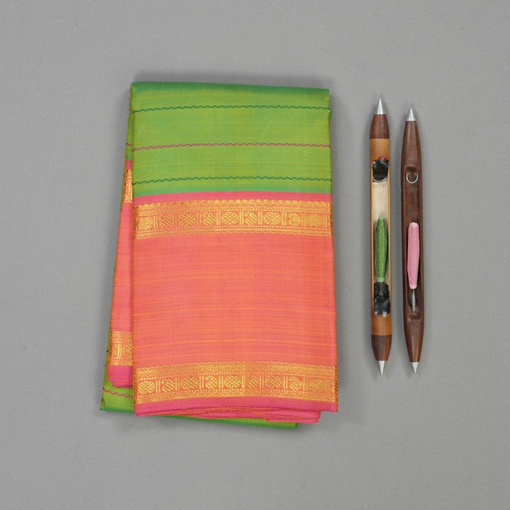 Hayagrivas Handloom Fluorescent Green Kanjivaram Silk Saree with Rose Pink Border BBD1547A3-3