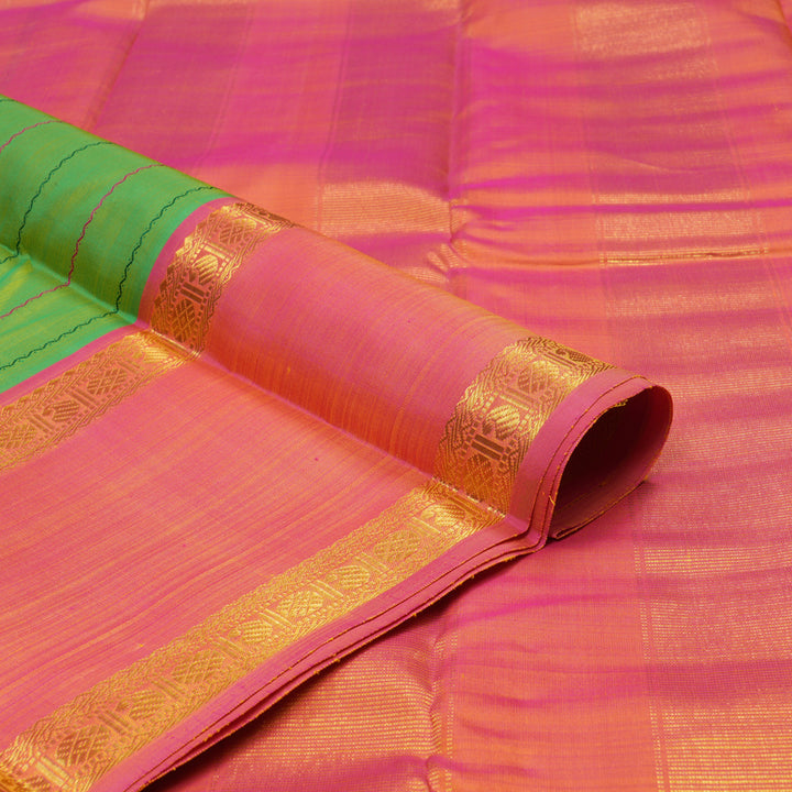 Hayagrivas Handloom Fluorescent Green Kanjivaram Silk Saree with Rose Pink Border BBD1547A3-3