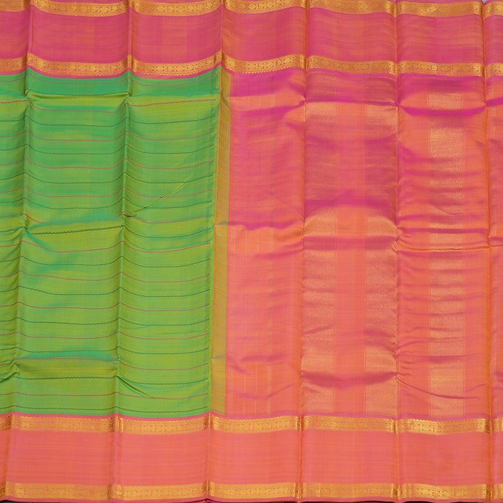 Hayagrivas Handloom Fluorescent Green Kanjivaram Silk Saree with Rose Pink Border BBD1547A3-3