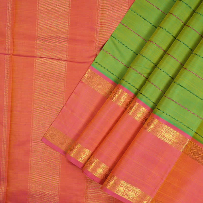 Hayagrivas Handloom Fluorescent Green Kanjivaram Silk Saree with Rose Pink Border BBD1547A3-3