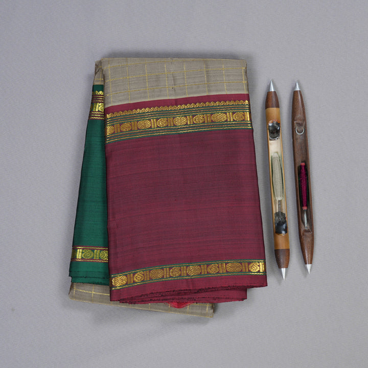 Hayagrivas Ash Grey Handloom Kanjivaram Silk Saree with Ganga Jamuna (Green And Maroon) Border BBD1547A5-4