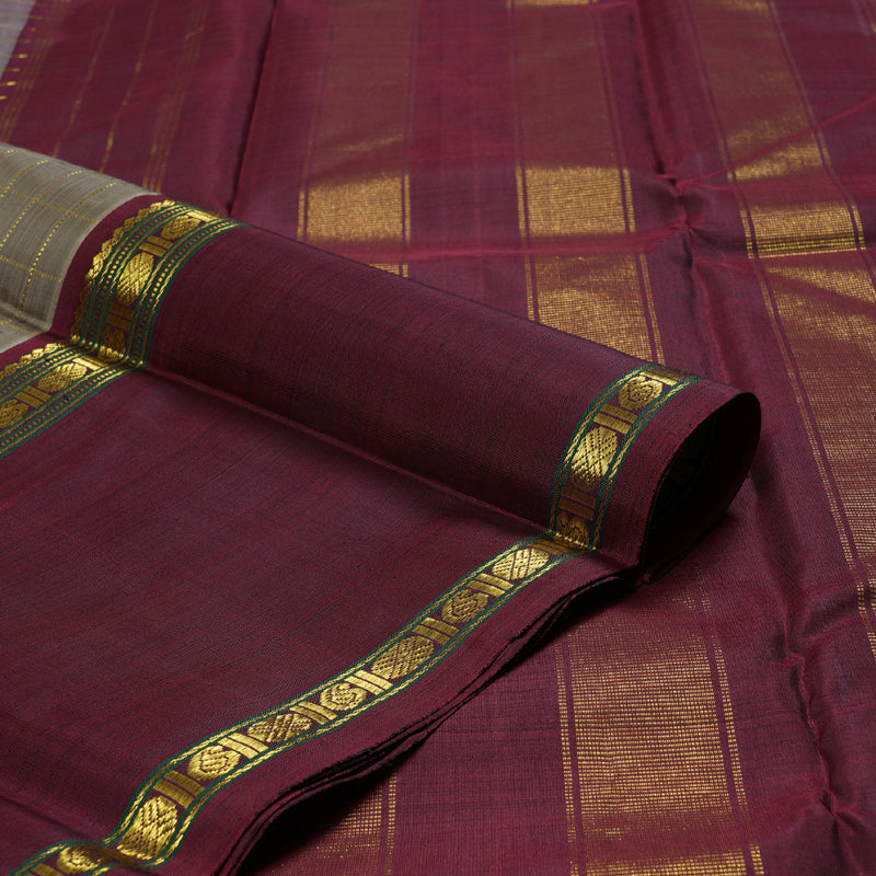 Hayagrivas Ash Grey Handloom Kanjivaram Silk Saree with Ganga Jamuna (Green And Maroon) Border BBD1547A5-4