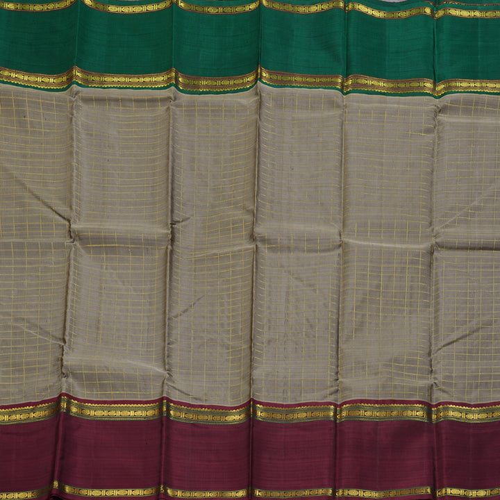 Hayagrivas Ash Grey Handloom Kanjivaram Silk Saree with Ganga Jamuna (Green And Maroon) Border BBD1547A5-4