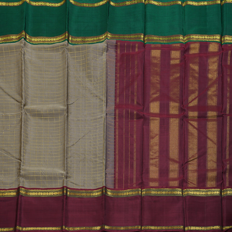 Hayagrivas Ash Grey Handloom Kanjivaram Silk Saree with Ganga Jamuna (Green And Maroon) Border BBD1547A5-4