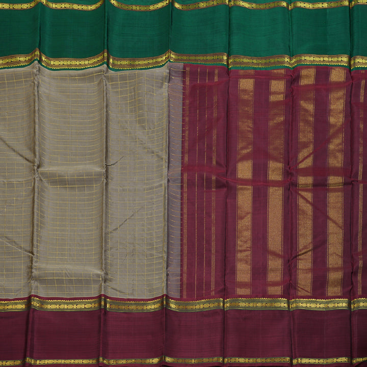 Hayagrivas Ash Grey Handloom Kanjivaram Silk Saree with Ganga Jamuna (Green And Maroon) Border BBD1547A5-4