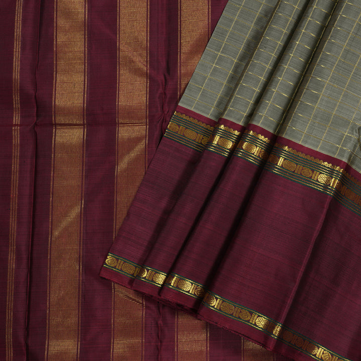 Hayagrivas Ash Grey Handloom Kanjivaram Silk Saree with Ganga Jamuna (Green And Maroon) Border BBD1547A5-4