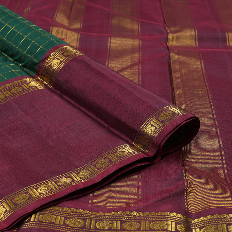 Hayagrivas Luxurious Bottle Green Handloom Kanjivaram Silk Saree with Ganga Jamuna (Honey Mustard And Maroon) Border BBD1547A5-6